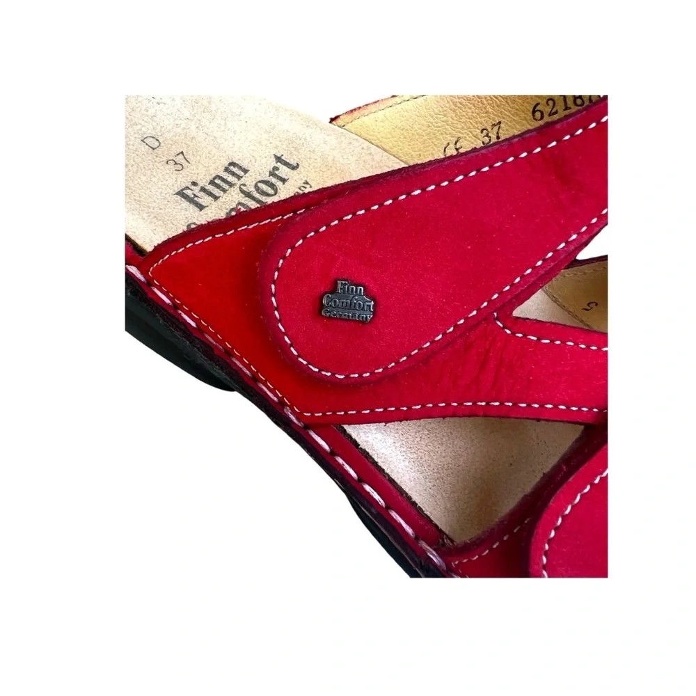 Finn Comfort Monza Red Ventura Soft Nubuck Leather Strap Sandals. Sz.37 or US 6 - Picture 7 of 9